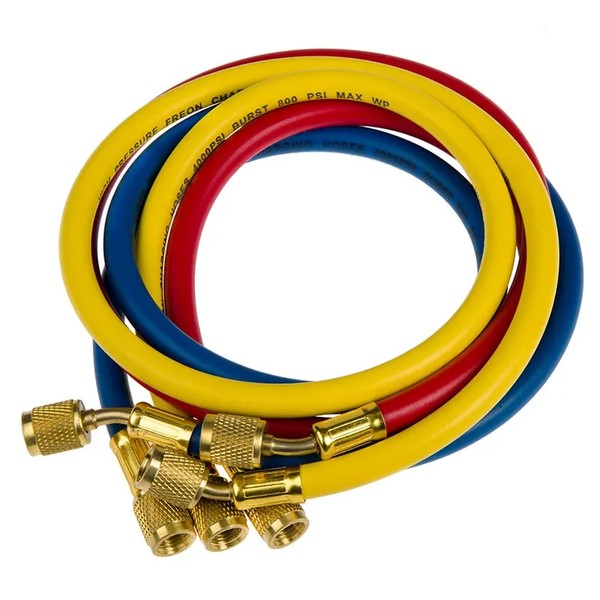 Заправочные шланги 360RYB-B, 600-3000psi(R134a,R22,R404a,R407c,R507), 1/4,150см,(три шт.)(Favorcool)